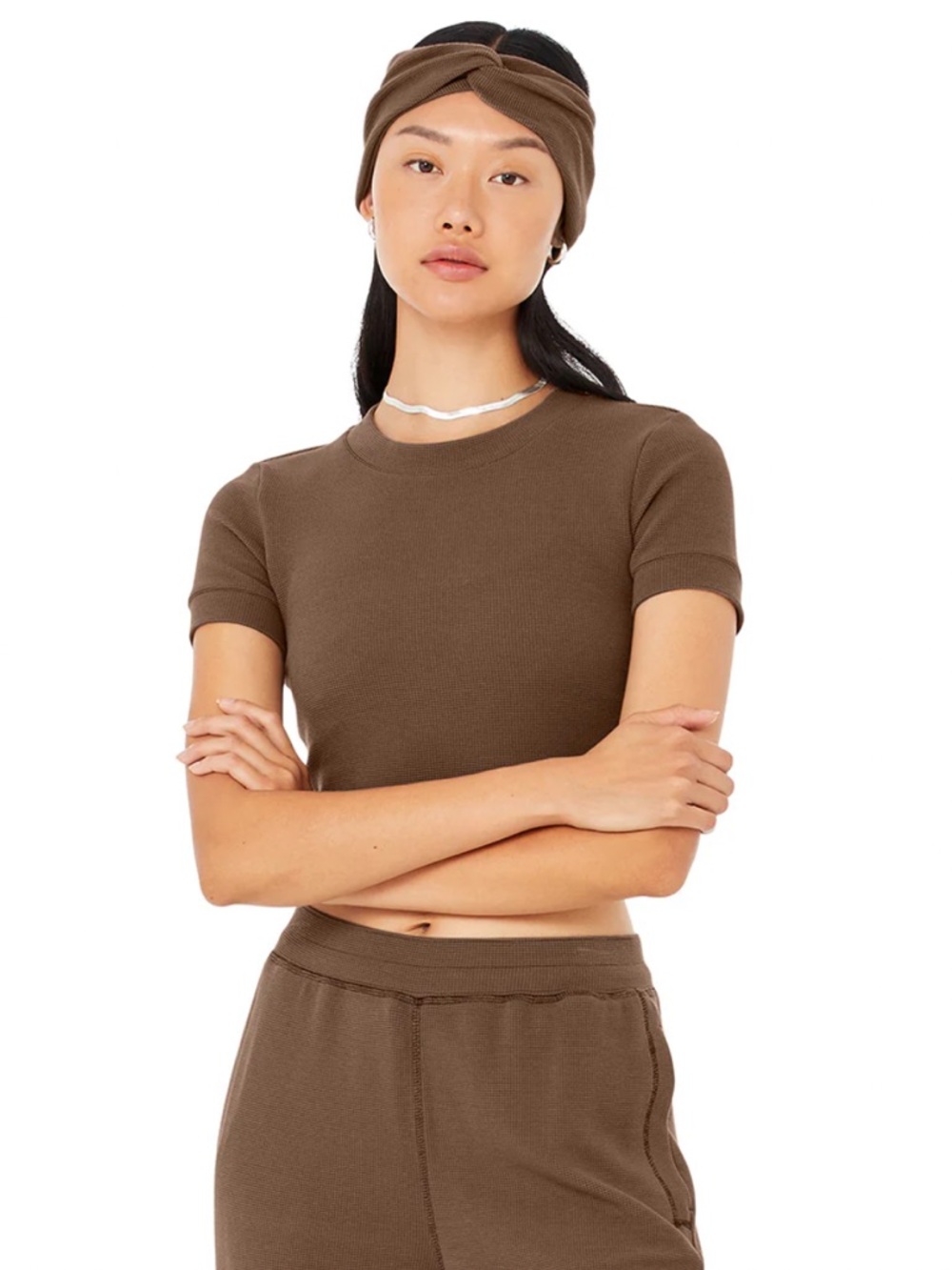Women’s Brown Micro Waffle Crop Top